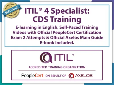 ITIL® 4 Specialist: Create Deliver and Support (CDS) E-Learning in French, Self-Paced Training Videos with Official PeopleCert Certification Exam 2 Attempts & Official Axelos Main Guide E-book Included . Course code: ITIL4CDS-Fr-E-2