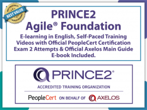 PRINCE2 Agile® Foundation E-Learning in English, Self-Paced Training Videos with Official PeopleCert Certification Exam 2 Attempts & Official Axelos Main Guide E-book Included. Course code: PRINCE2AFND-E-2