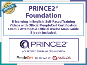 PRINCE2® Foundation, 6th edition E-Learning in English, Self-Paced Training Videos with Official PeopleCert Certification Exam 2 Attempts & Official Axelos Main Guide E-book Included. Course code: PRINCE2FND-E-2