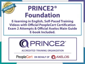 PRINCE2® Foundation, 6th edition E-Learning in English, Self-Paced Training Videos with Official PeopleCert Certification Exam 2 Attempts & Official Axelos Main Guide E-book Included. Course code: PRINCE2FND-E-2