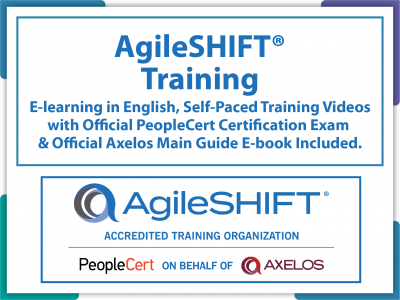 AgileSHIFT® Training E-Learning in English, Self-Paced Training Videos with Official PeopleCert Certification Exam & Official Axelos Main Guide E- book Included. Course code: AgileSHIFT-E
