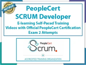PeopleCert SCRUM Developer E-Learning, Self-Paced Training Videos with Official PeopleCert Certification Exam 2 Attempts.